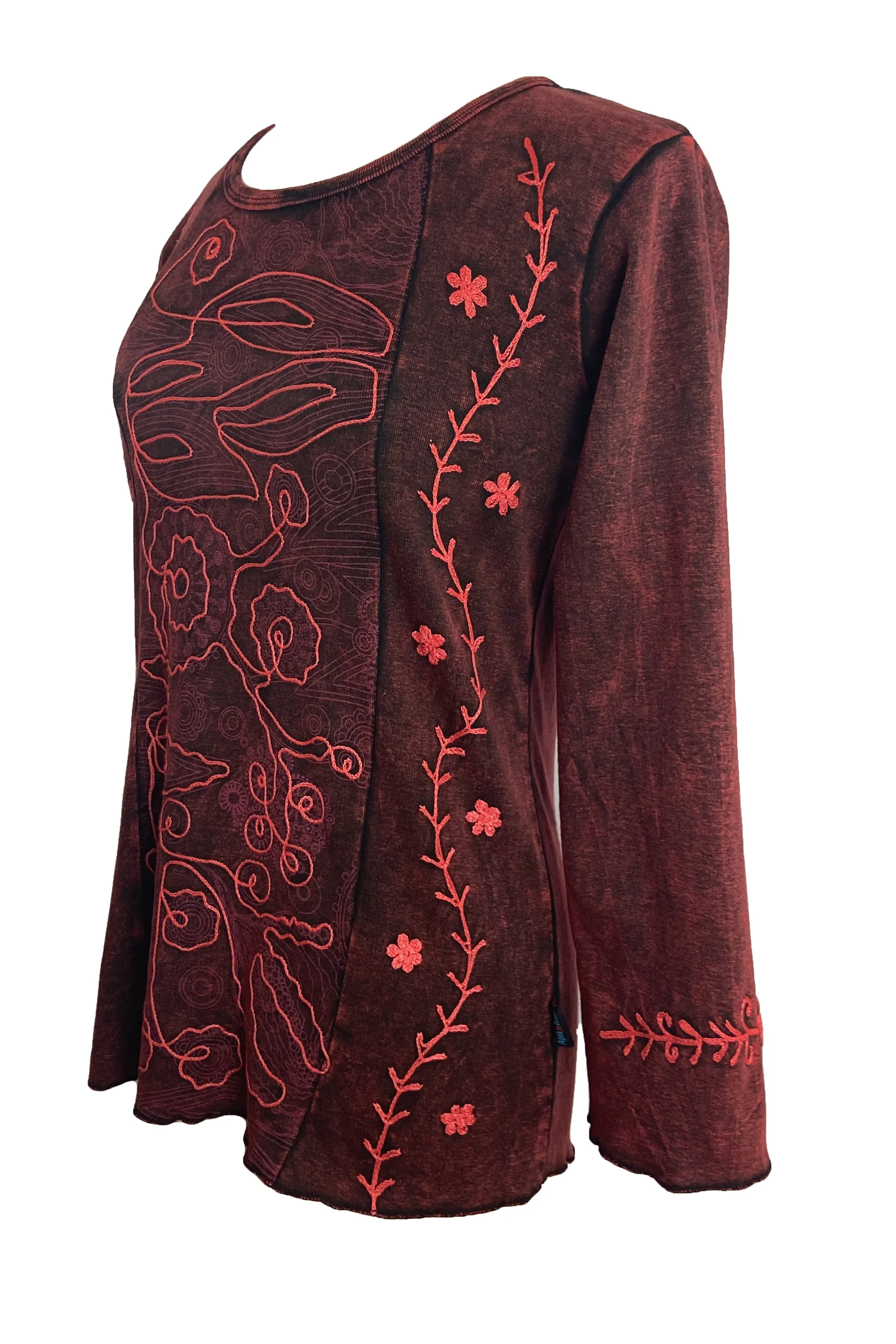 267 Bohemian Stonewashed Embroidered Stylish Tie dye Long Sleeve Shirt Blouse
