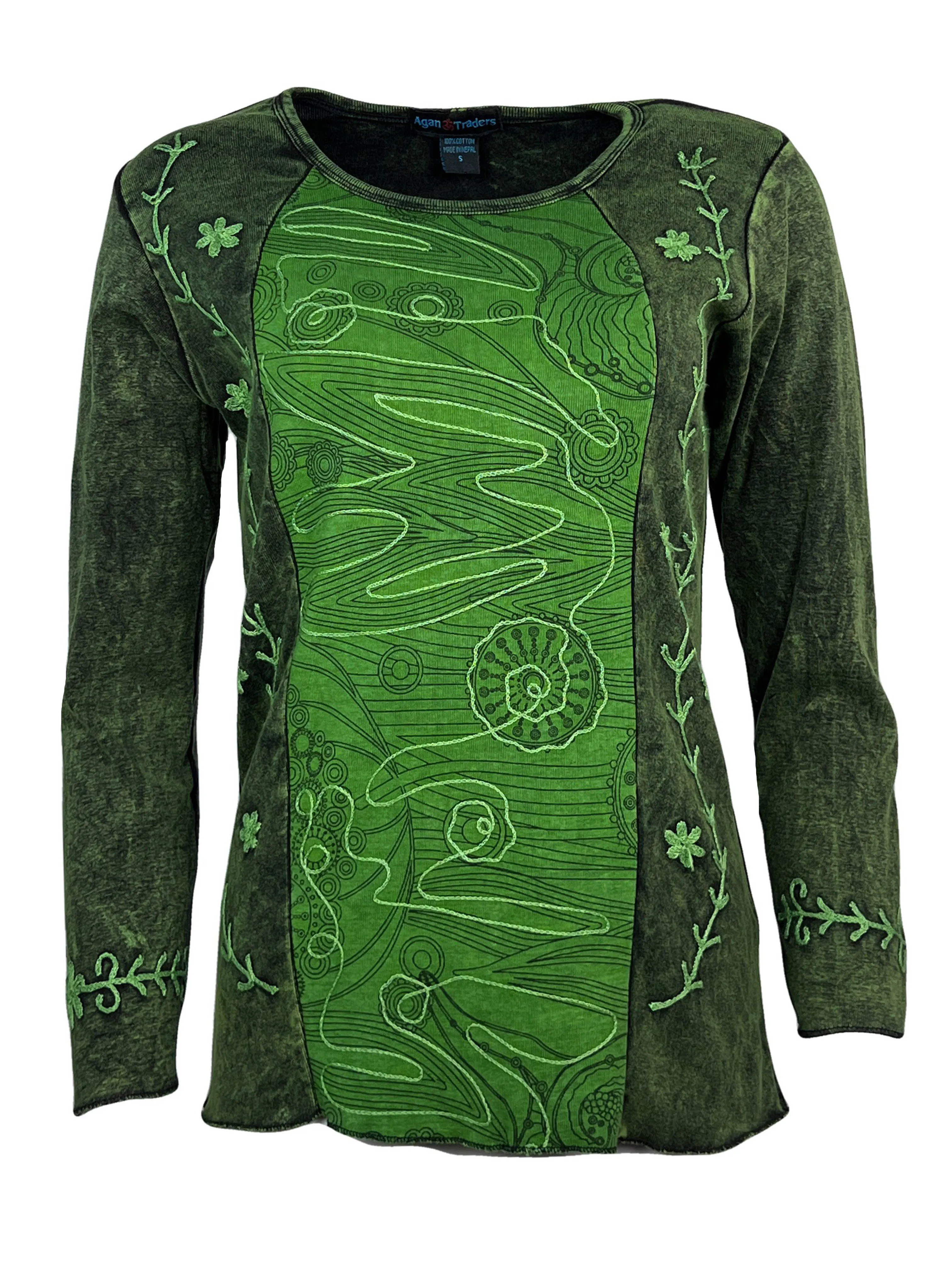 267 Bohemian Stonewashed Embroidered Stylish Tie dye Long Sleeve Shirt Blouse