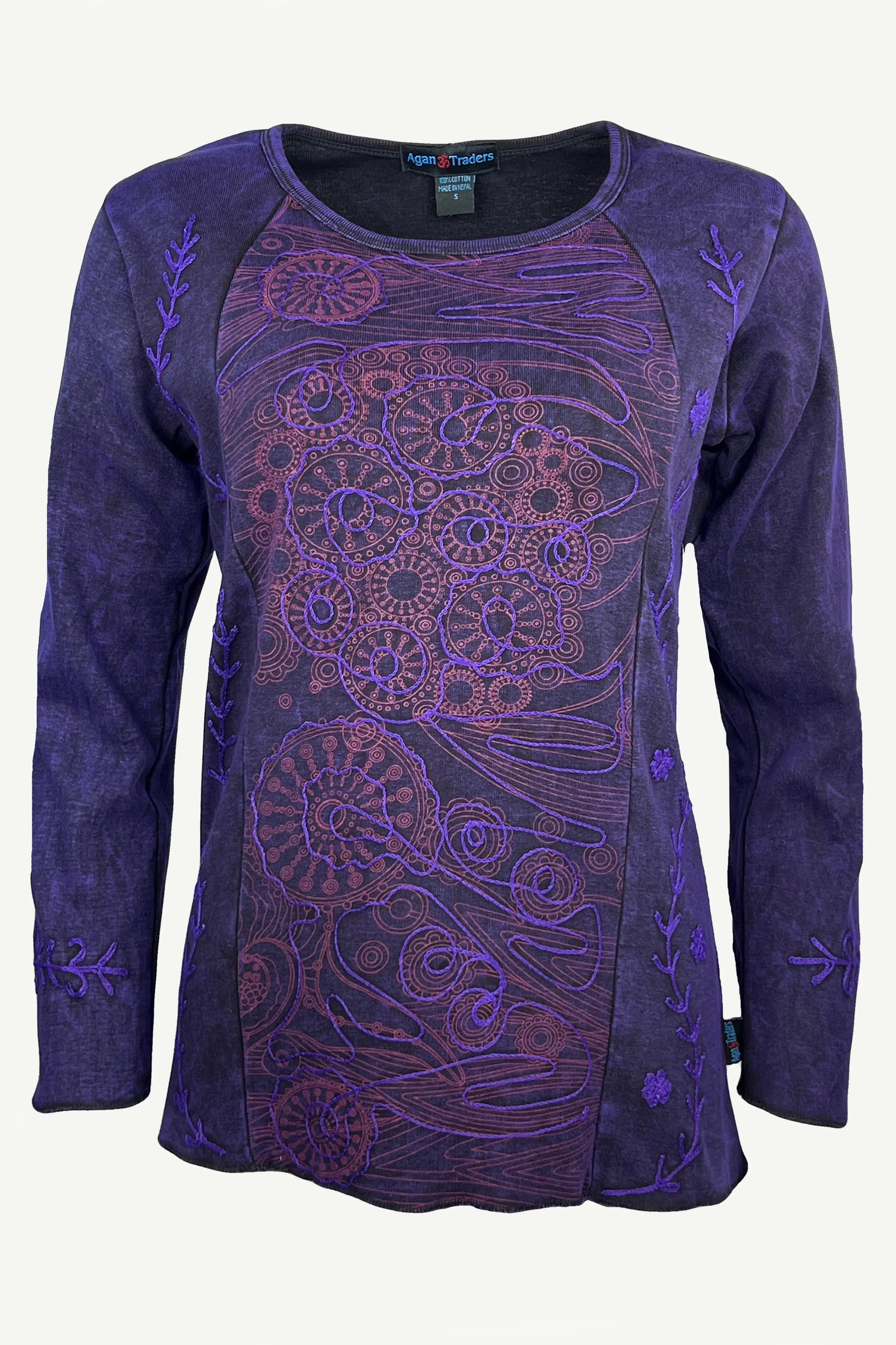 267 Bohemian Stonewashed Embroidered Stylish Tie dye Long Sleeve Shirt Blouse