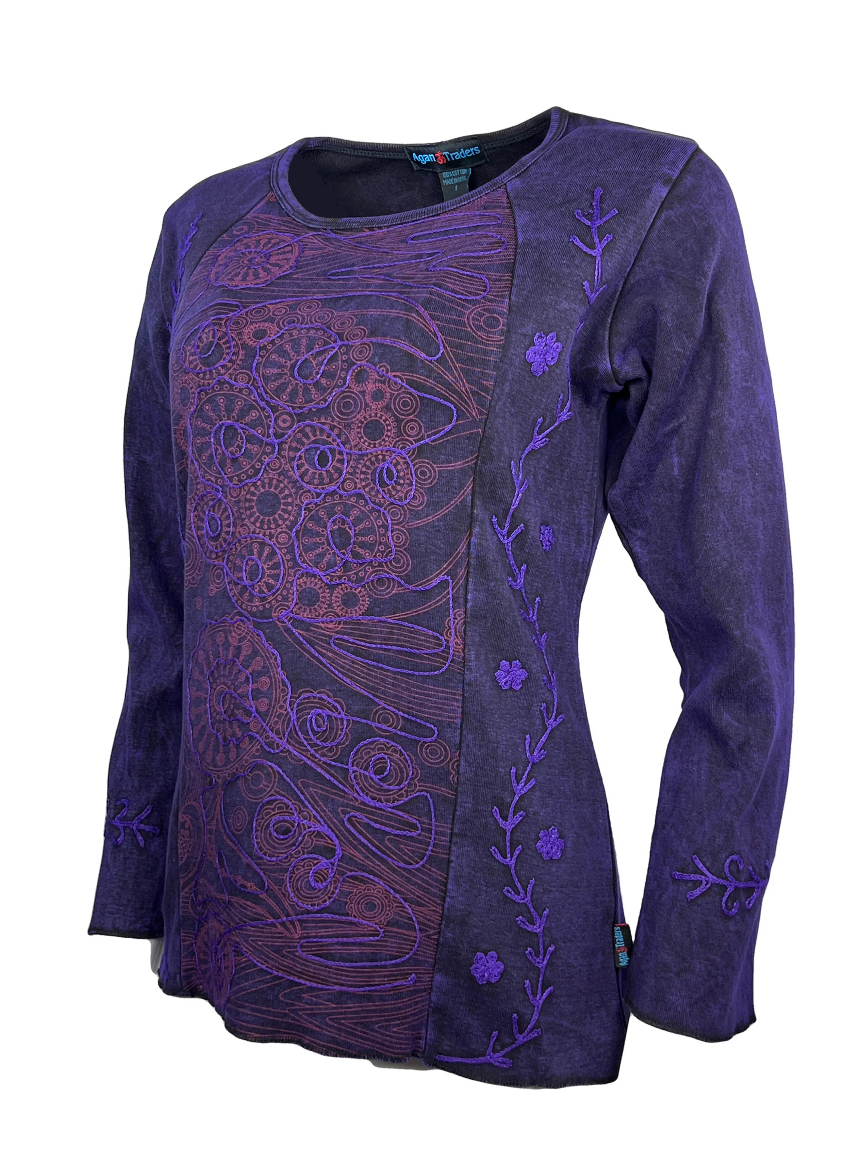 267 Bohemian Stonewashed Embroidered Stylish Tie dye Long Sleeve Shirt Blouse