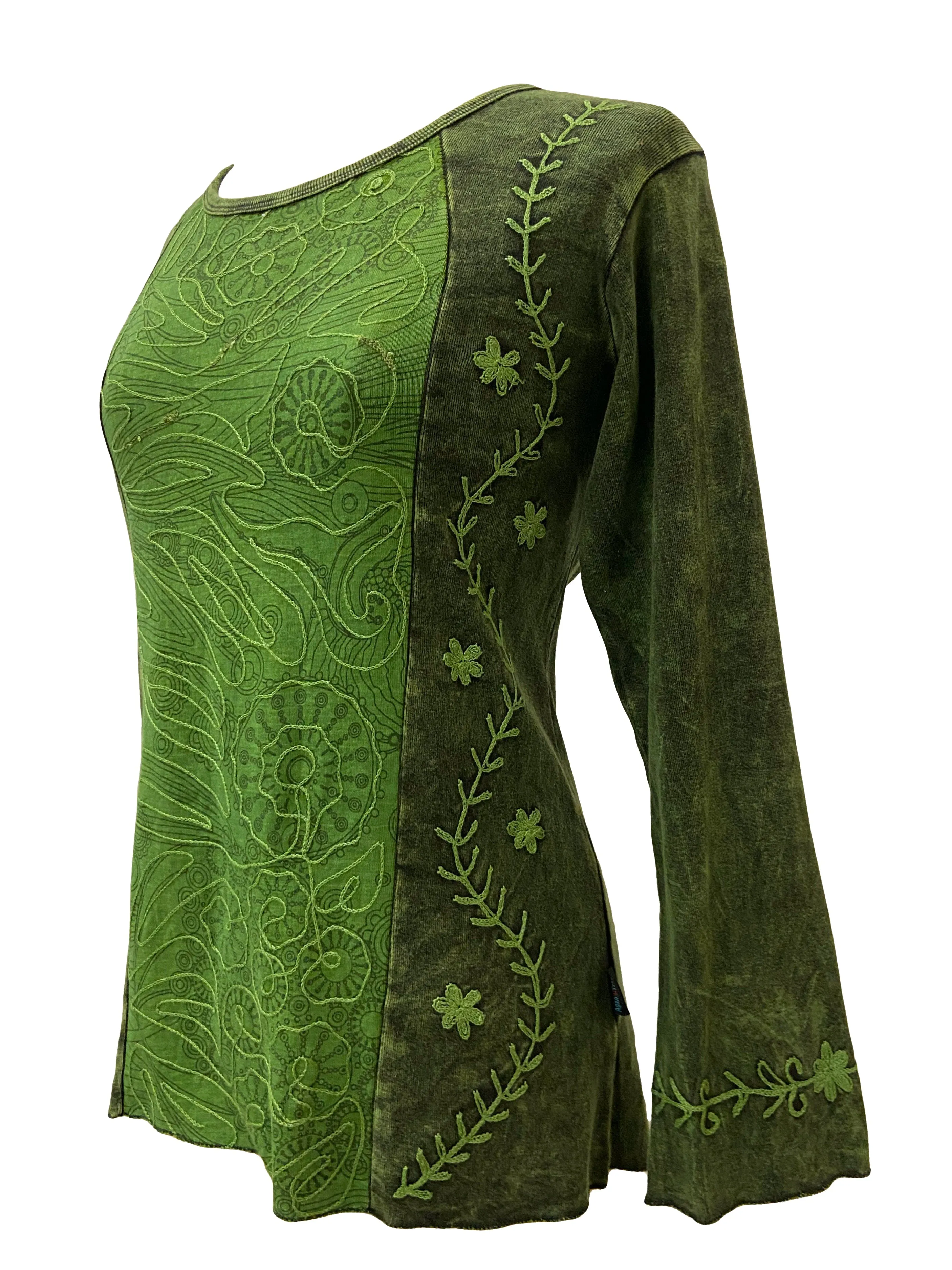 267 Bohemian Stonewashed Embroidered Stylish Tie dye Long Sleeve Shirt Blouse