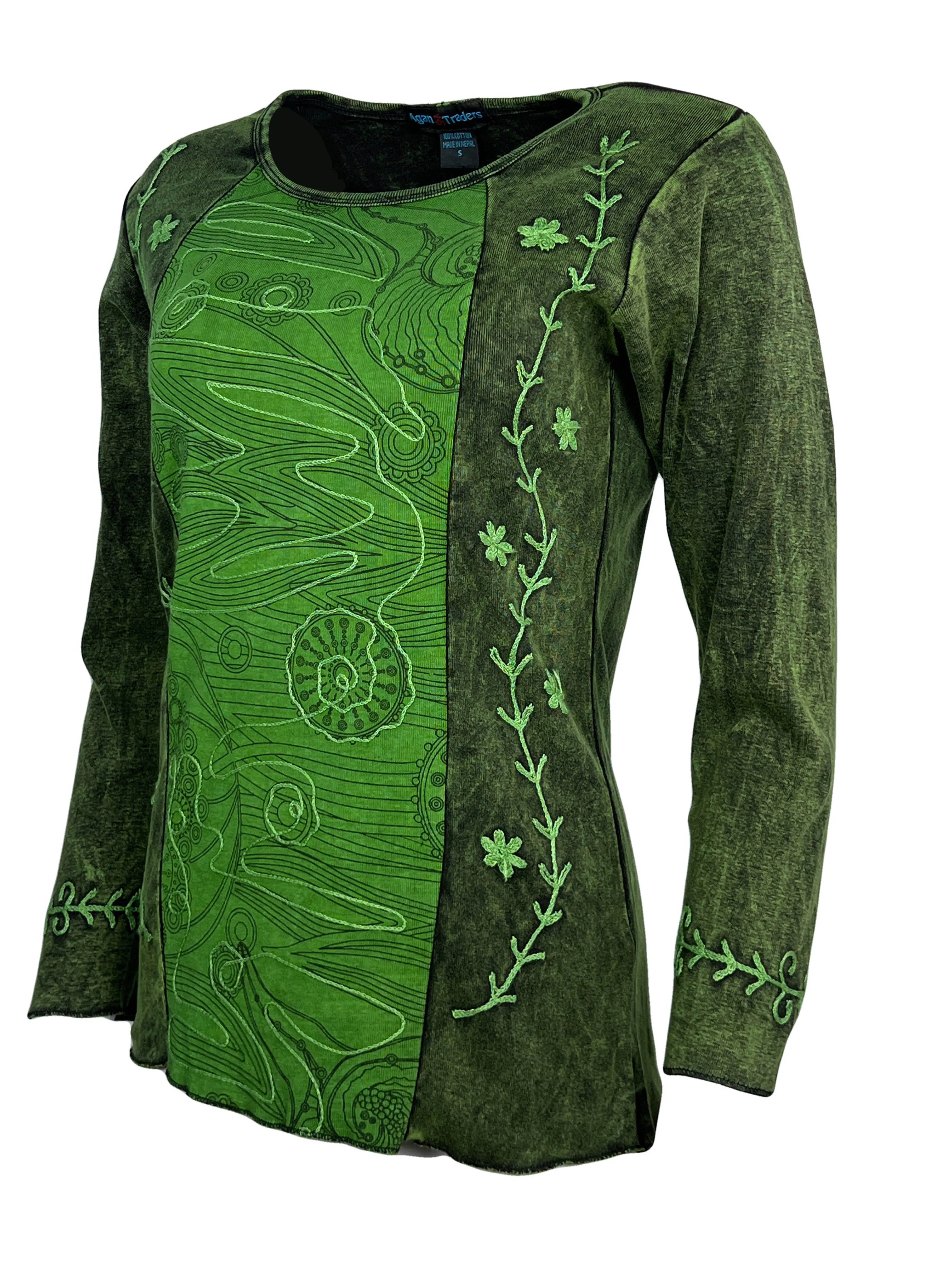 267 Bohemian Stonewashed Embroidered Stylish Tie dye Long Sleeve Shirt Blouse