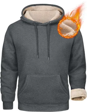 ADHOWBEW Mens Thermal Long Sleeve Thick Sweatshirts Pullover Sherpa Lined Heavy Weight Cold Weather Fleece Hoodies
