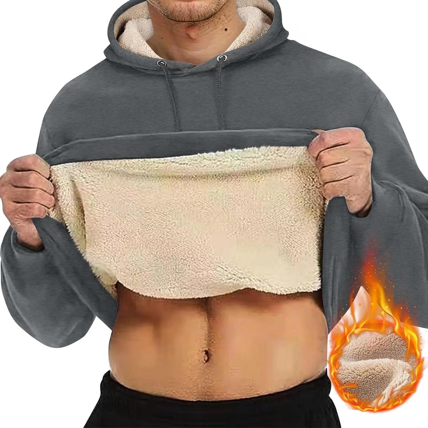 ADHOWBEW Mens Thermal Long Sleeve Thick Sweatshirts Pullover Sherpa Lined Heavy Weight Cold Weather Fleece Hoodies