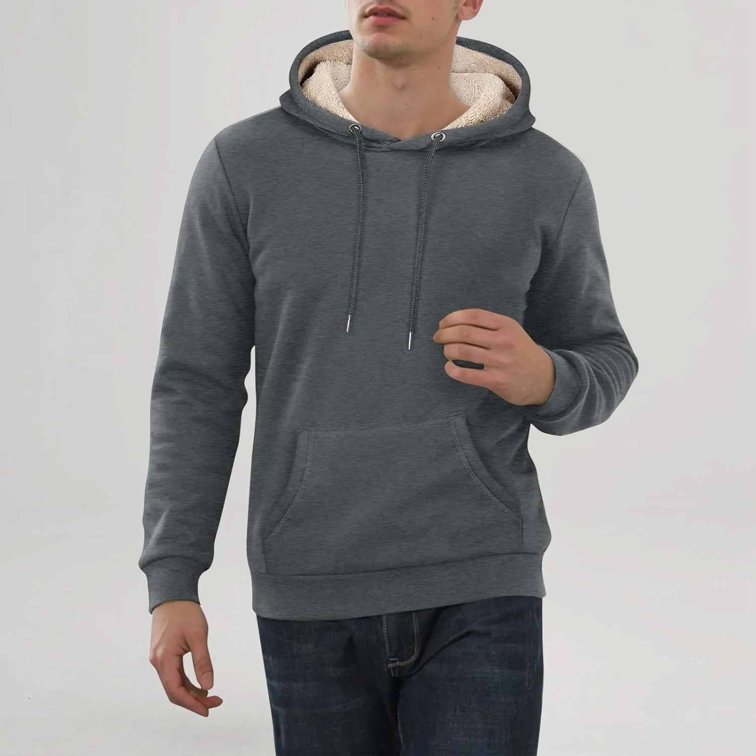 ADHOWBEW Mens Thermal Long Sleeve Thick Sweatshirts Pullover Sherpa Lined Heavy Weight Cold Weather Fleece Hoodies