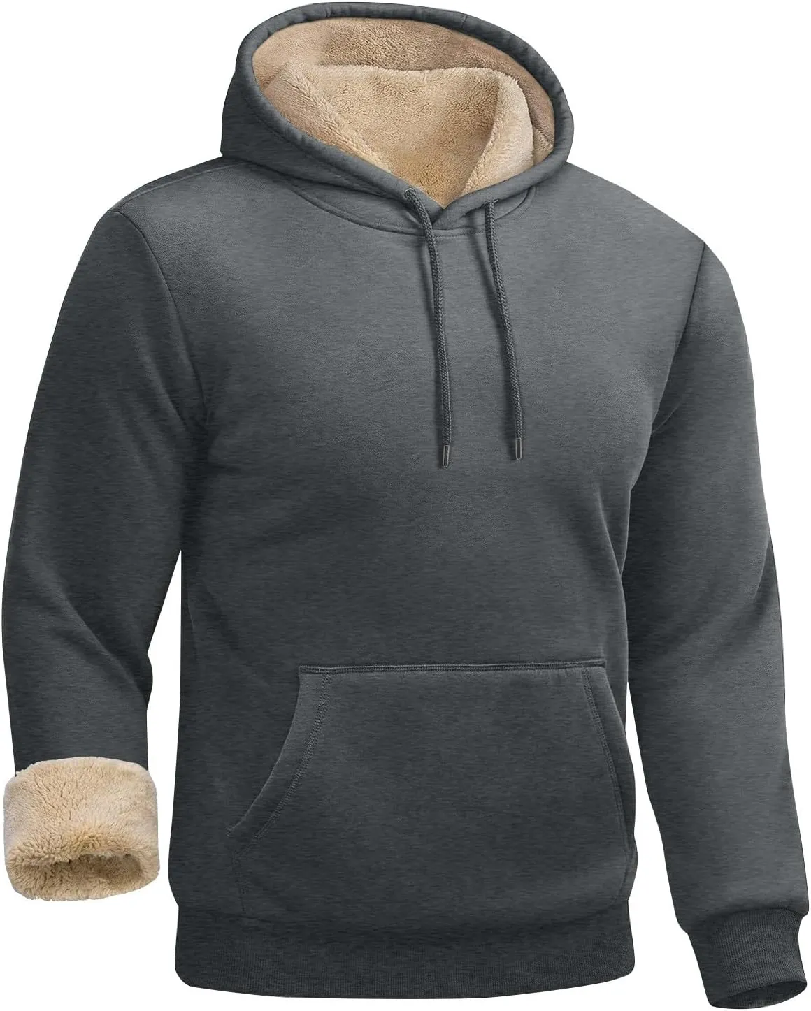 ADHOWBEW Mens Thermal Long Sleeve Thick Sweatshirts Pullover Sherpa Lined Heavy Weight Cold Weather Fleece Hoodies