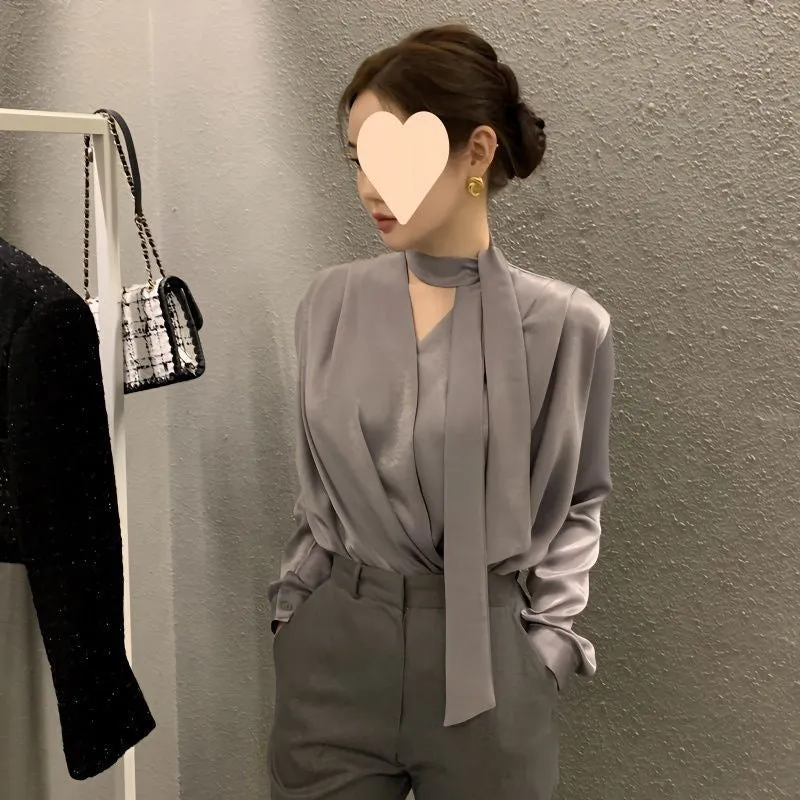 Anti-Wrinkle Lace-up Acetate Satin Shirts