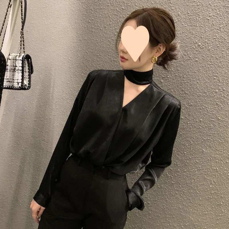 Anti-Wrinkle Lace-up Acetate Satin Shirts