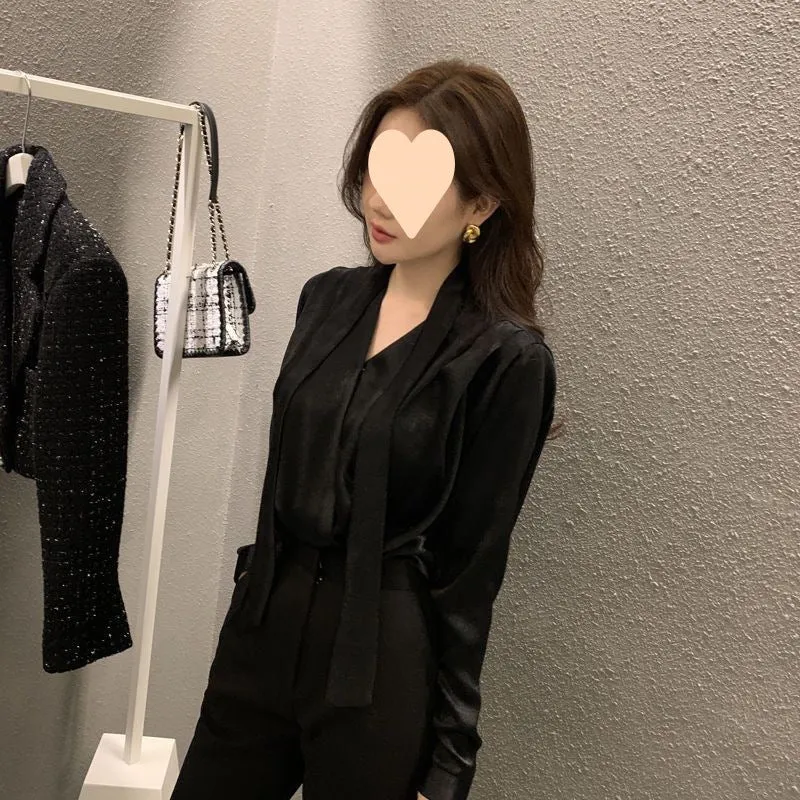 Anti-Wrinkle Lace-up Acetate Satin Shirts