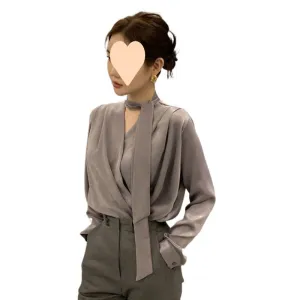 Anti-Wrinkle Lace-up Acetate Satin Shirts