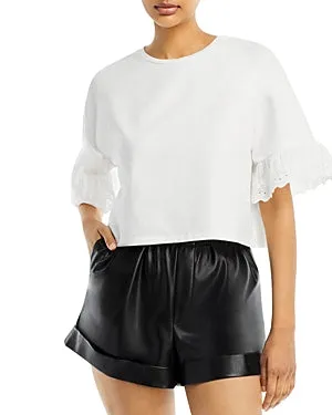 Aqua Eyelet Trim Crop Tee