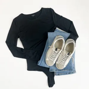 Ava Seamless Scoop Neck Long Sleeve Bodysuit Black