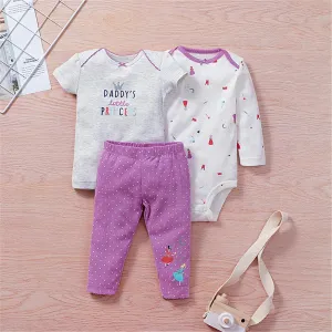 Baby Unisex 3-Piece Cartoon Printed Short Sleeve Top & Long Sleeve Romper & Pants Baby Wholesales