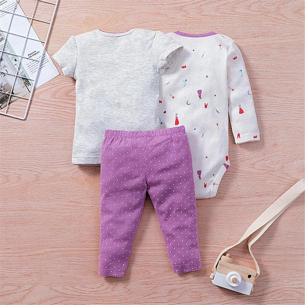 Baby Unisex 3-Piece Cartoon Printed Short Sleeve Top & Long Sleeve Romper & Pants Baby Wholesales