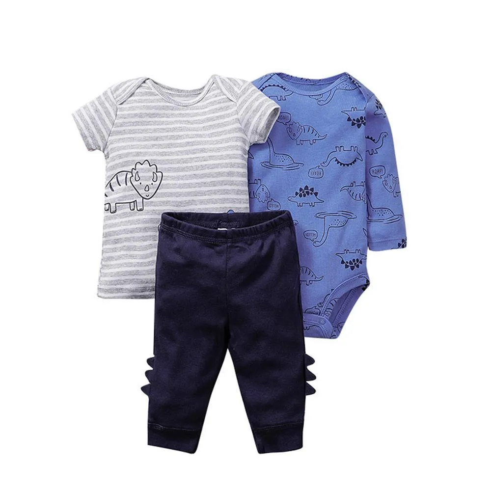 Baby Unisex 3-Piece Cartoon Printed Short Sleeve Top & Long Sleeve Romper & Pants Baby Wholesales