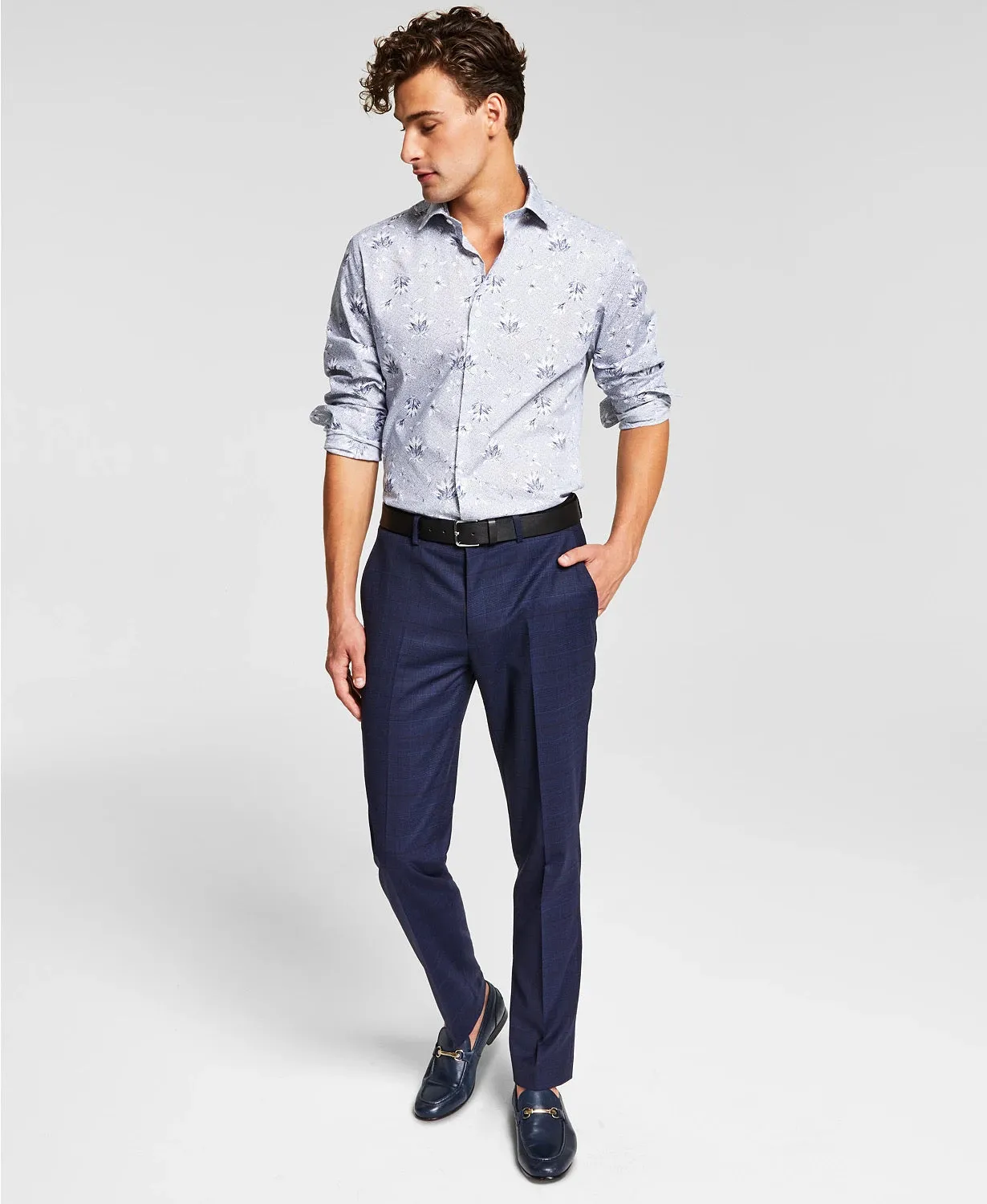 Bar Iii Mens Slim fit Dress Pants 36 / 30 Navy Blue Plaid