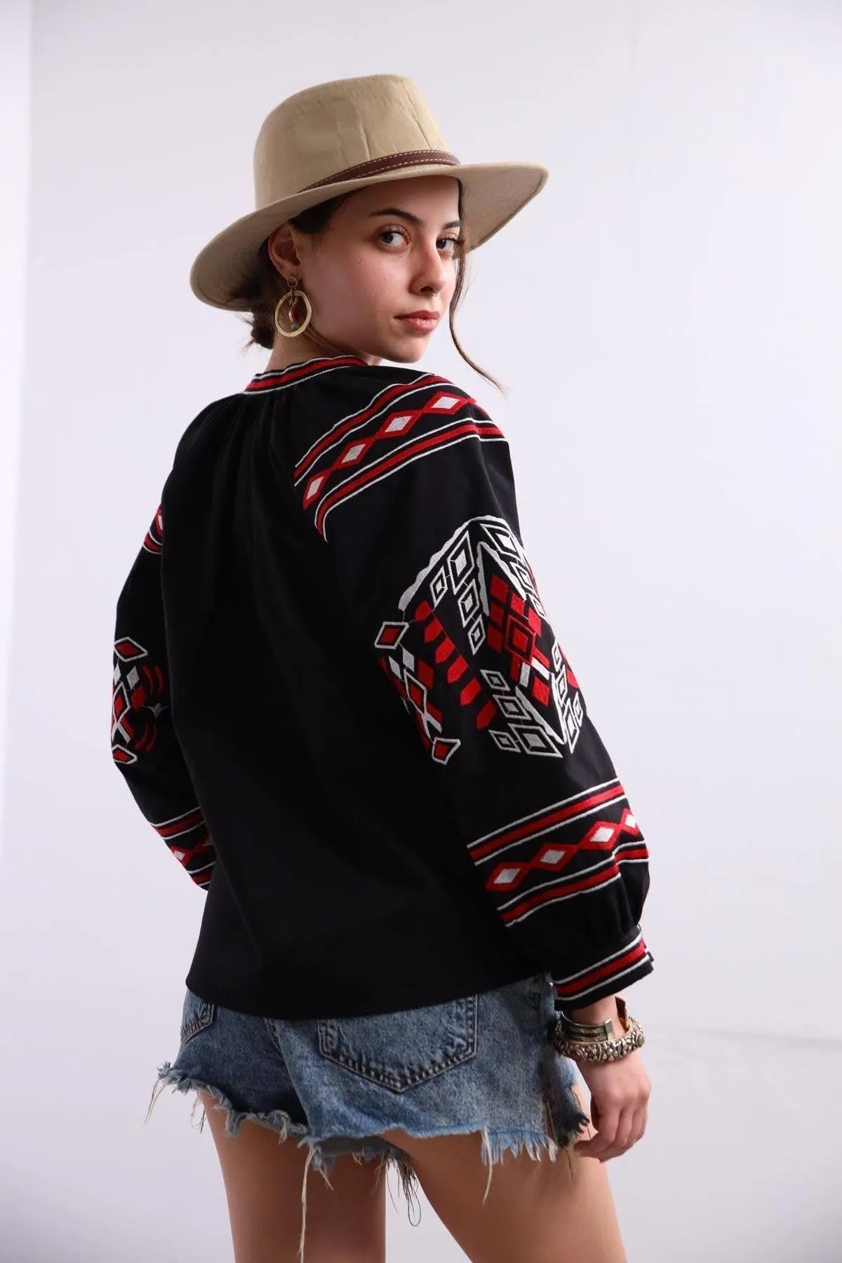Black Ukrainian Ethnic Vyshyvanka Blouse