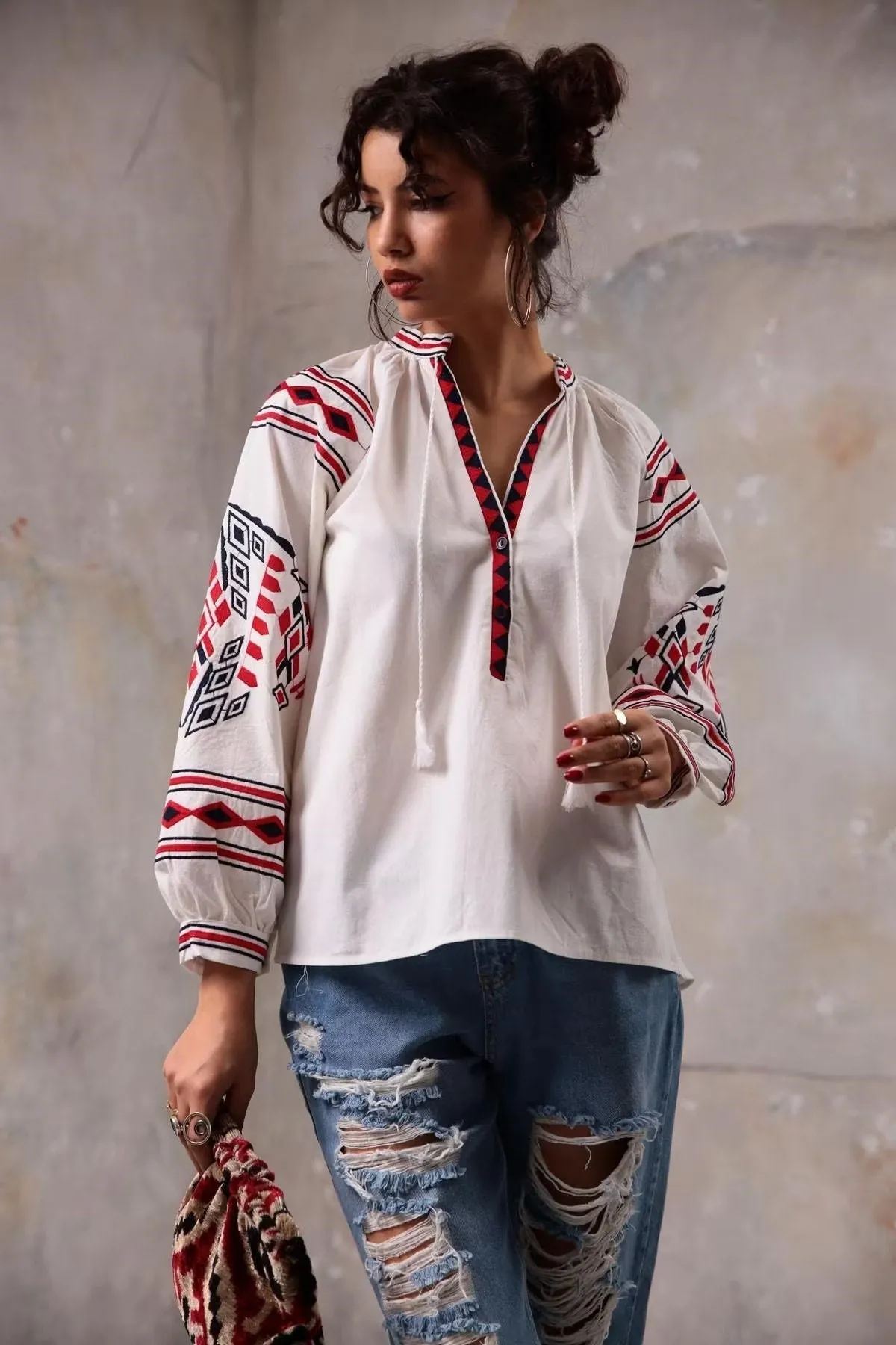 Black Ukrainian Ethnic Vyshyvanka Blouse