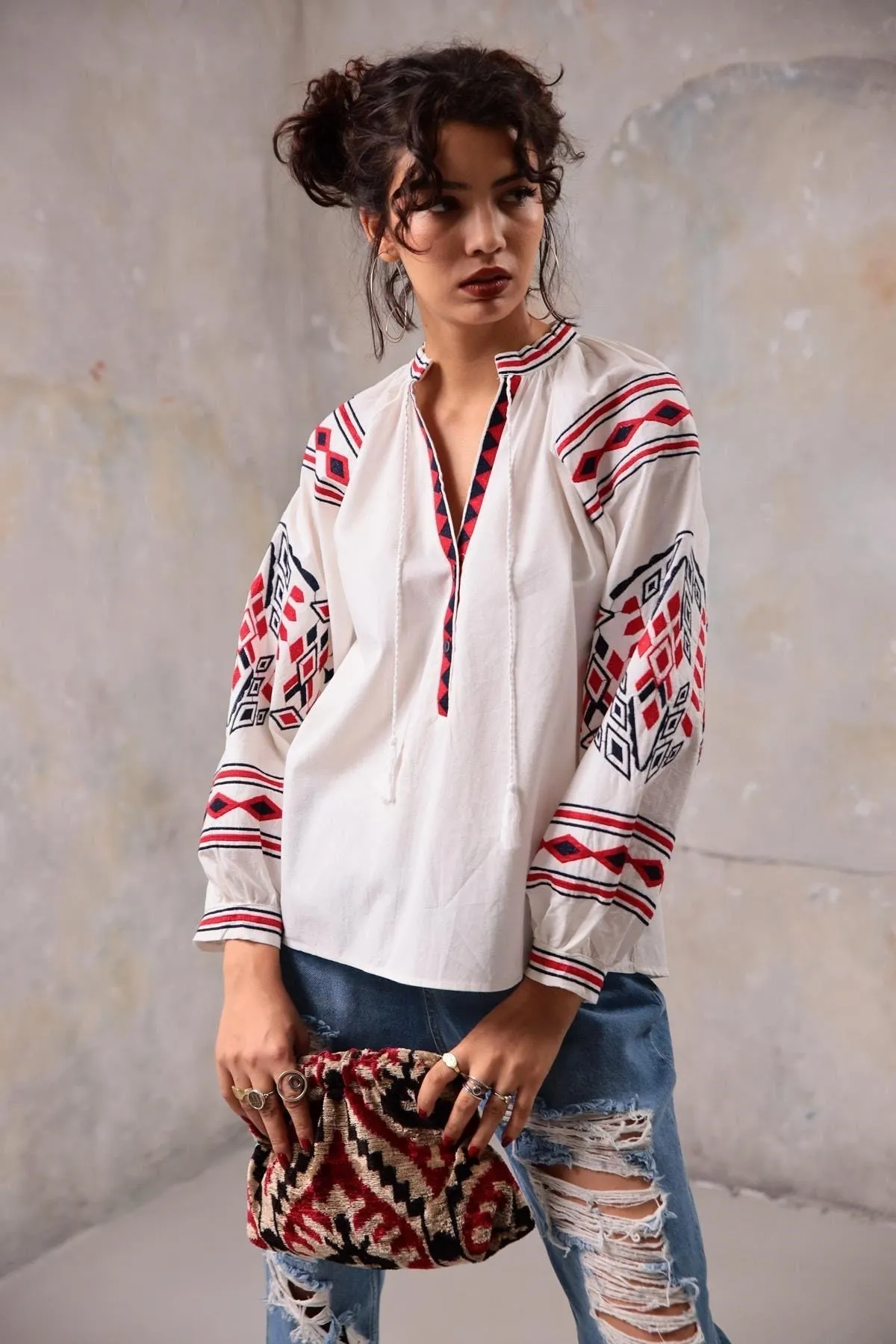 Black Ukrainian Ethnic Vyshyvanka Blouse