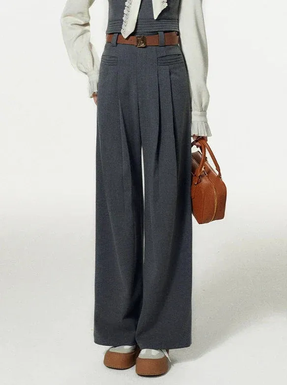Bow-tie Gray Vest Pleated Knit Pants Slack Suit   Shirt