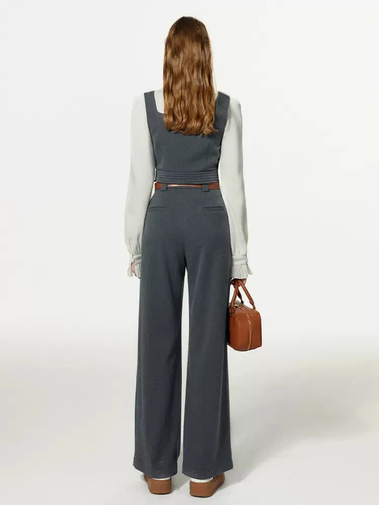 Bow-tie Gray Vest Pleated Knit Pants Slack Suit   Shirt