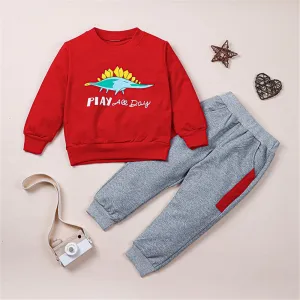 Boys Long Sleeve Cartoon Dinosaur Top & Pants Baby Boy Dinosaur Clothes