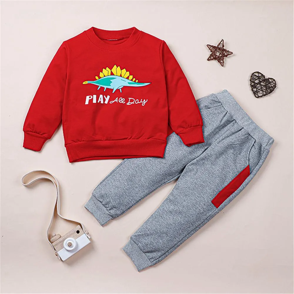 Boys Long Sleeve Cartoon Dinosaur Top & Pants Baby Boy Dinosaur Clothes