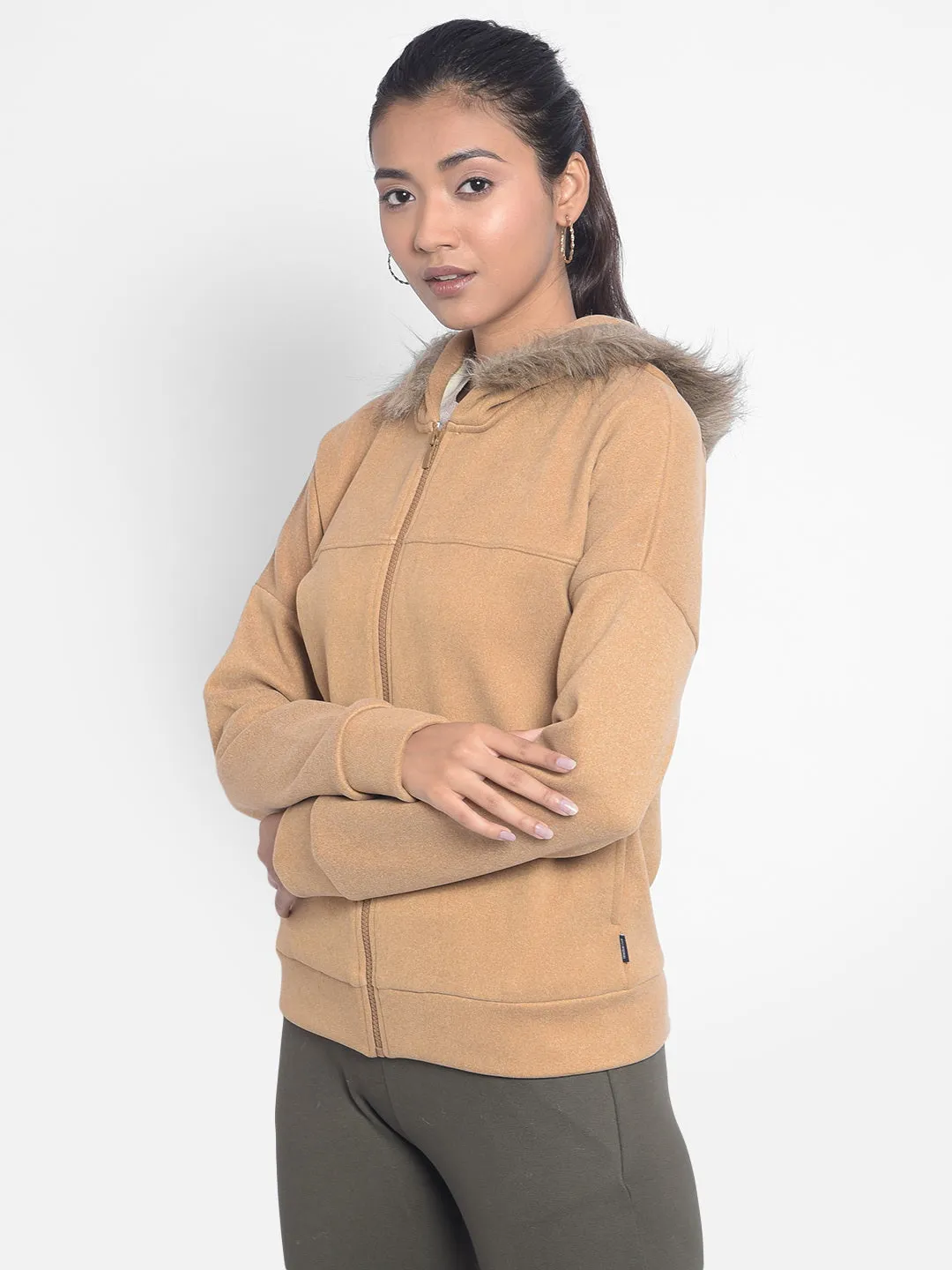 Brown Hoooded Front Open SweatShirts