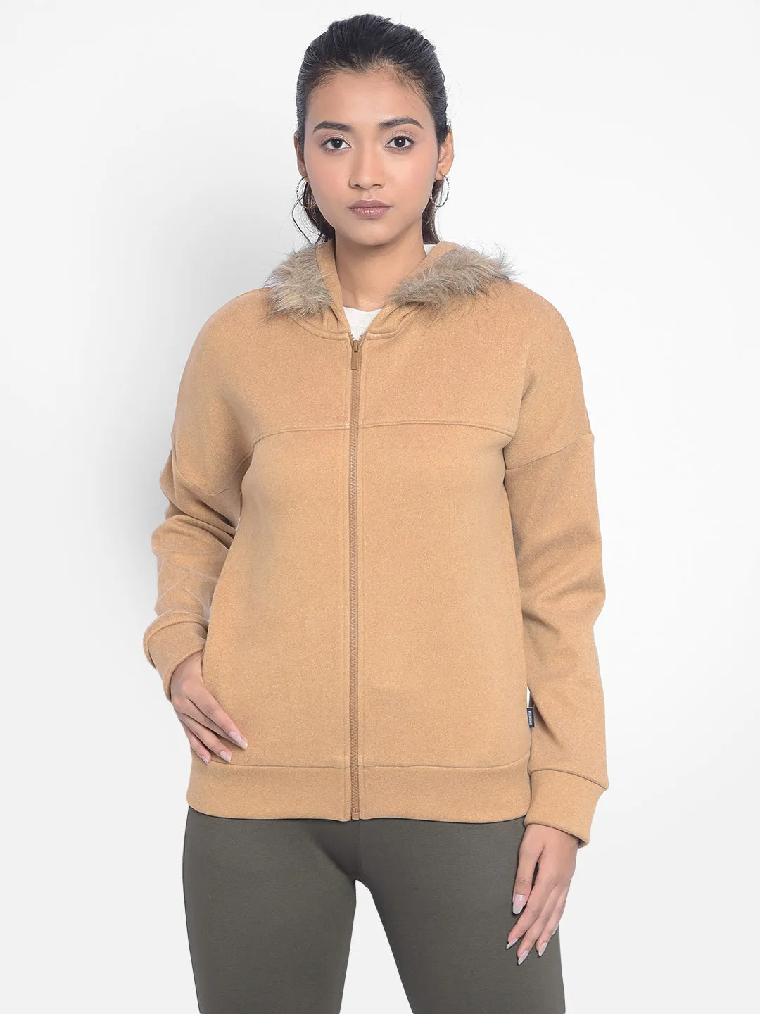 Brown Hoooded Front Open SweatShirts
