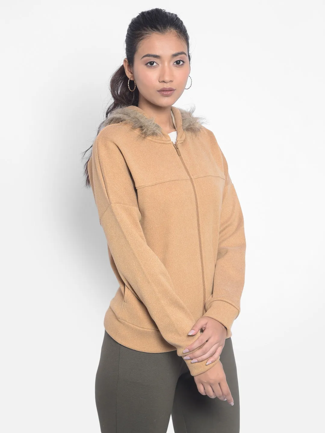 Brown Hoooded Front Open SweatShirts
