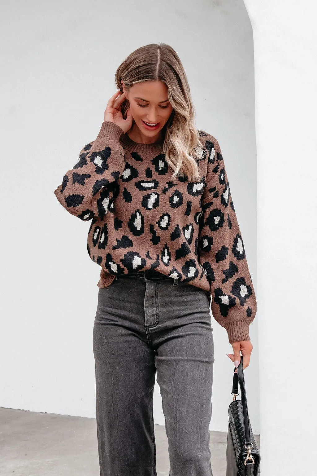 Brown Leopard Print Ribbed Sweater