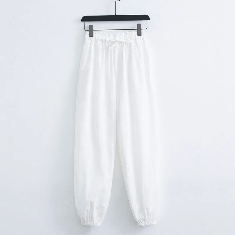 Buddha Stones Solid Color Cotton Linen Casual Men's Harem Pants With Pockets