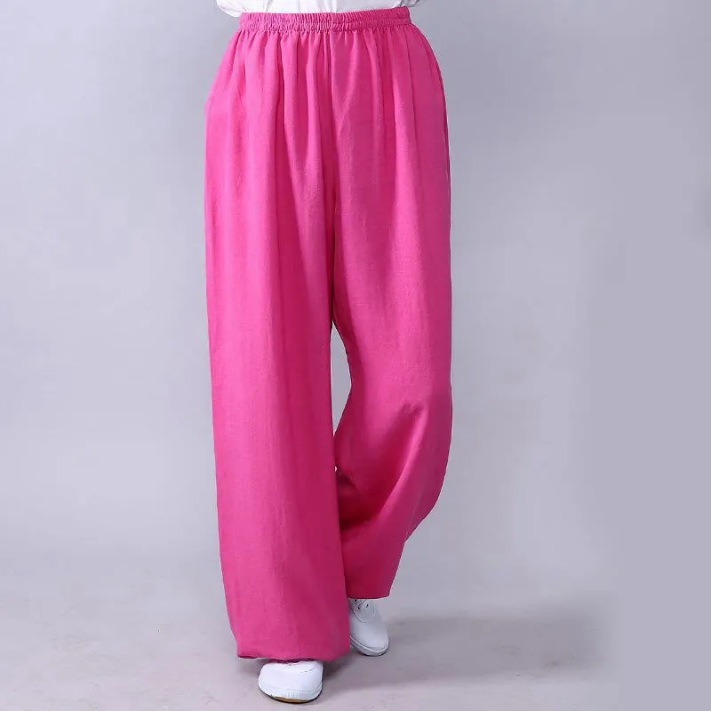 Buddha Stones Summer Elastic Waist Tai Chi Qigong Practice Cotton Linen Unisex Pants