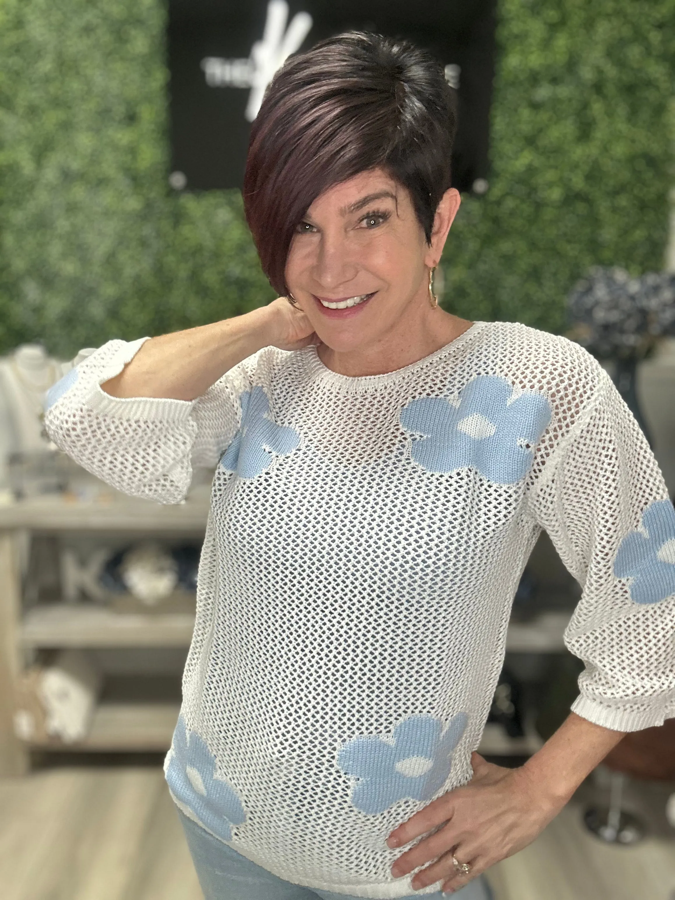 CB Lightweight 3/4 Sleeve Crochet Sweater