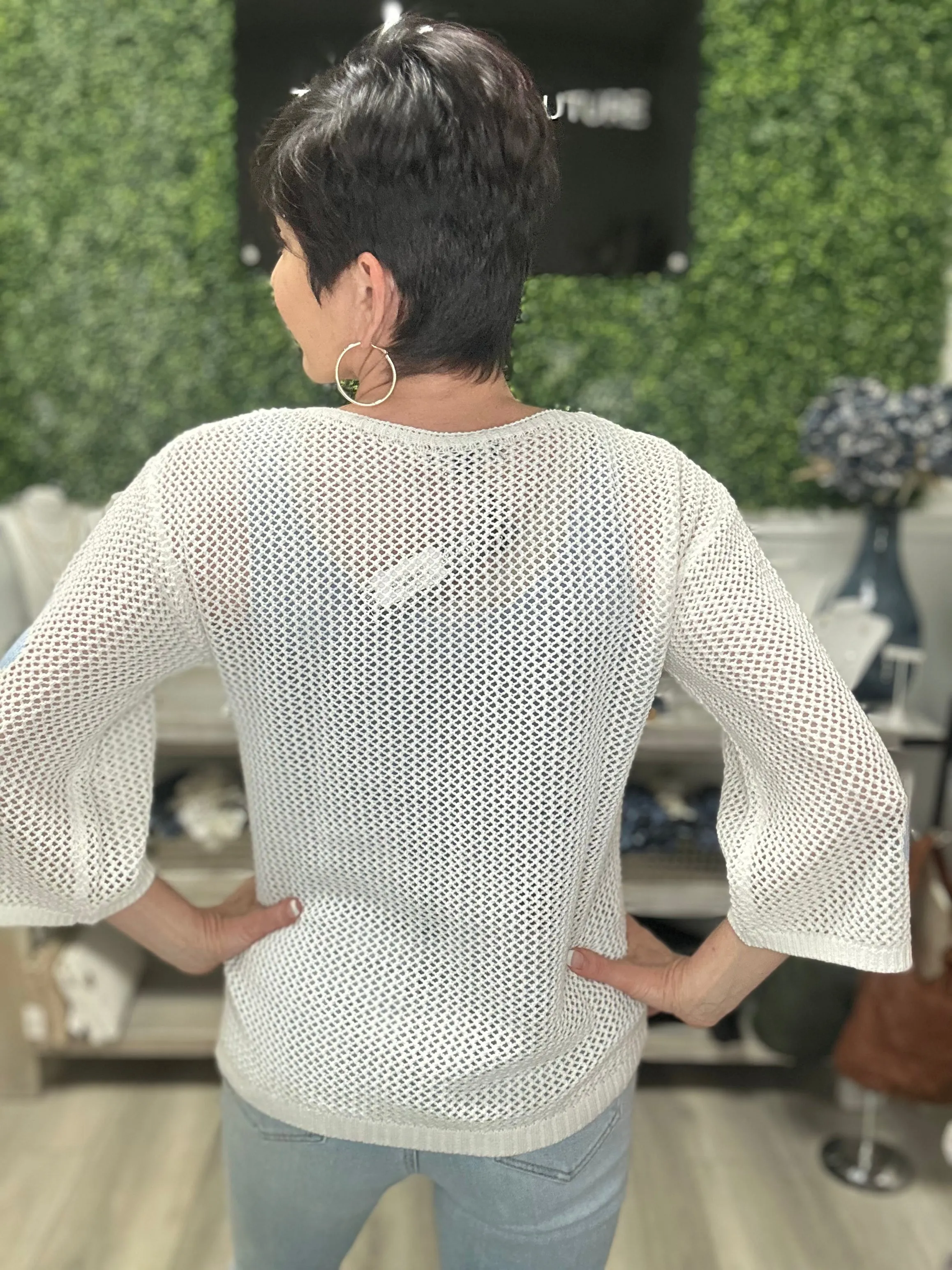 CB Lightweight 3/4 Sleeve Crochet Sweater