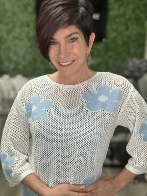 CB Lightweight 3/4 Sleeve Crochet Sweater