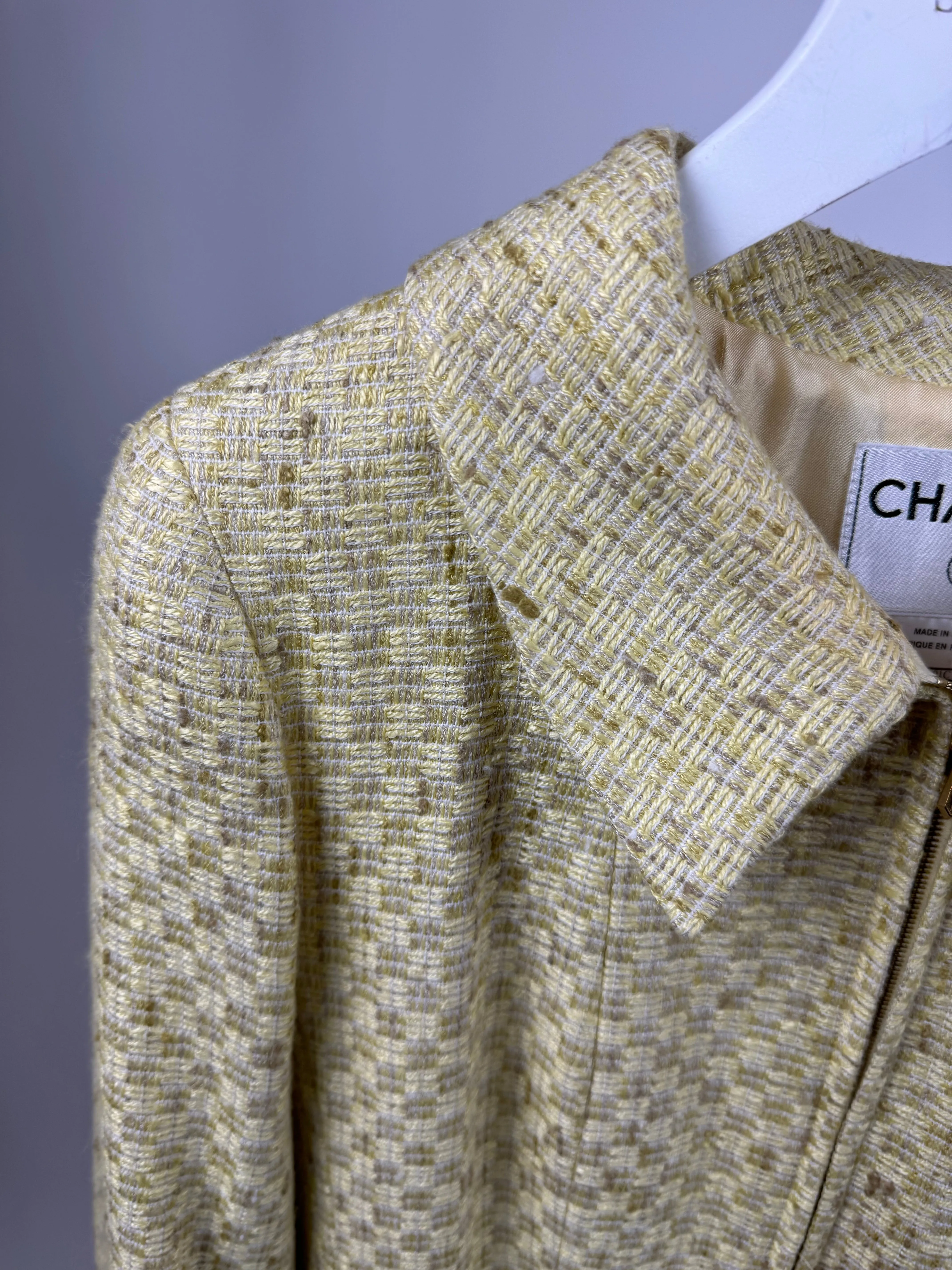 Chanel 01c Yellow Tweed Coat With Zip Detail Fr 38 (uk 10)