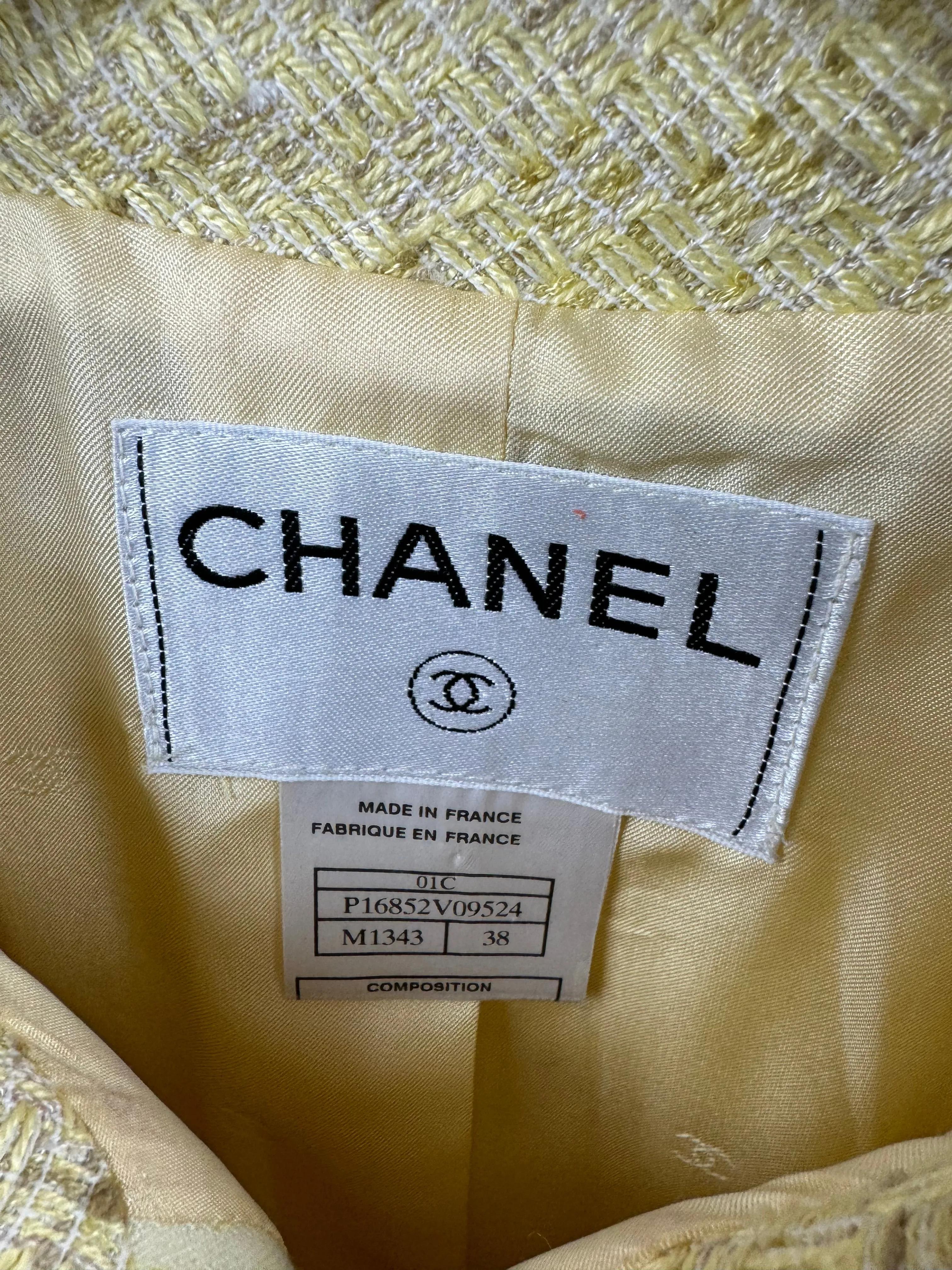 Chanel 01c Yellow Tweed Coat With Zip Detail Fr 38 (uk 10)