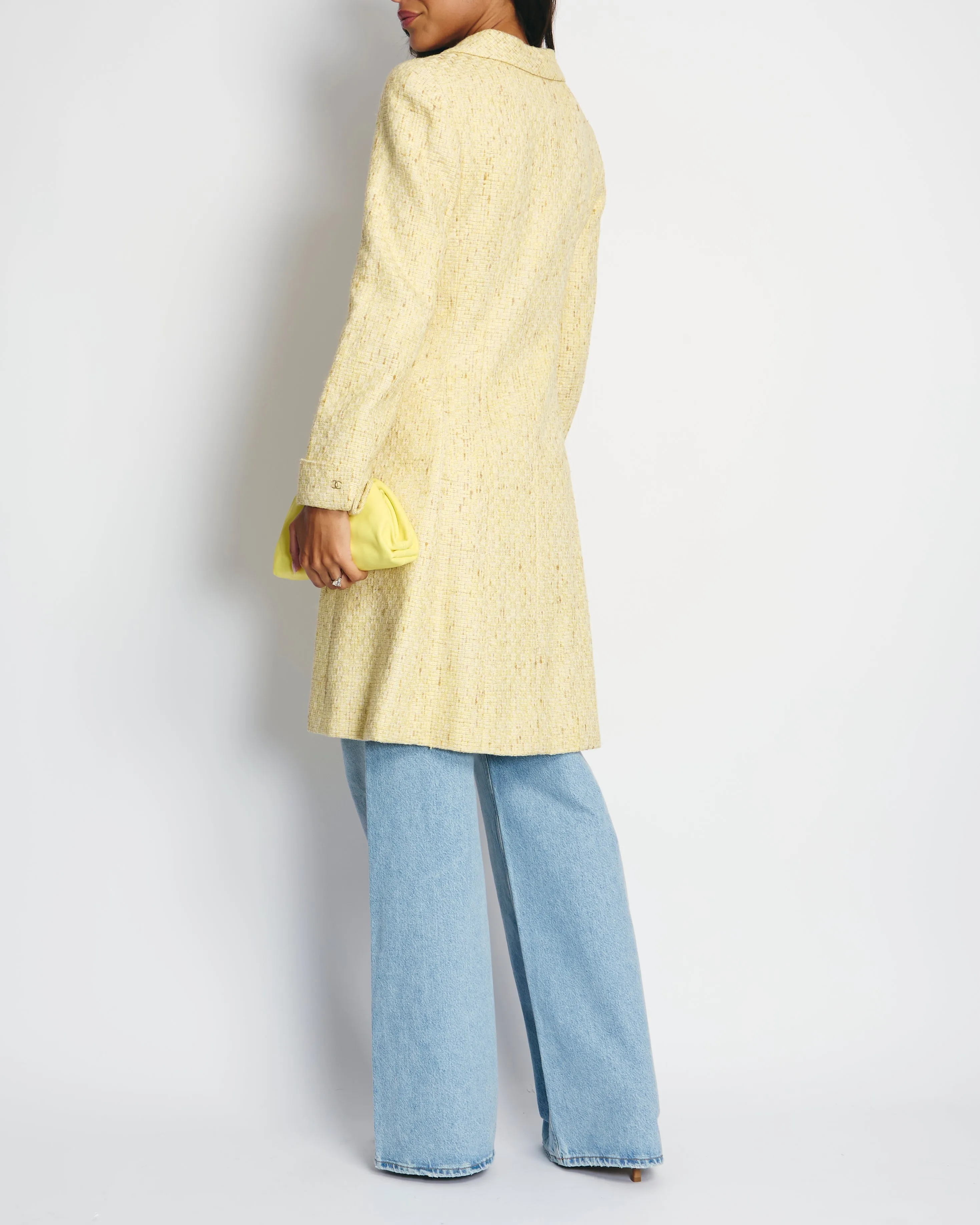 Chanel 01c Yellow Tweed Coat With Zip Detail Fr 38 (uk 10)