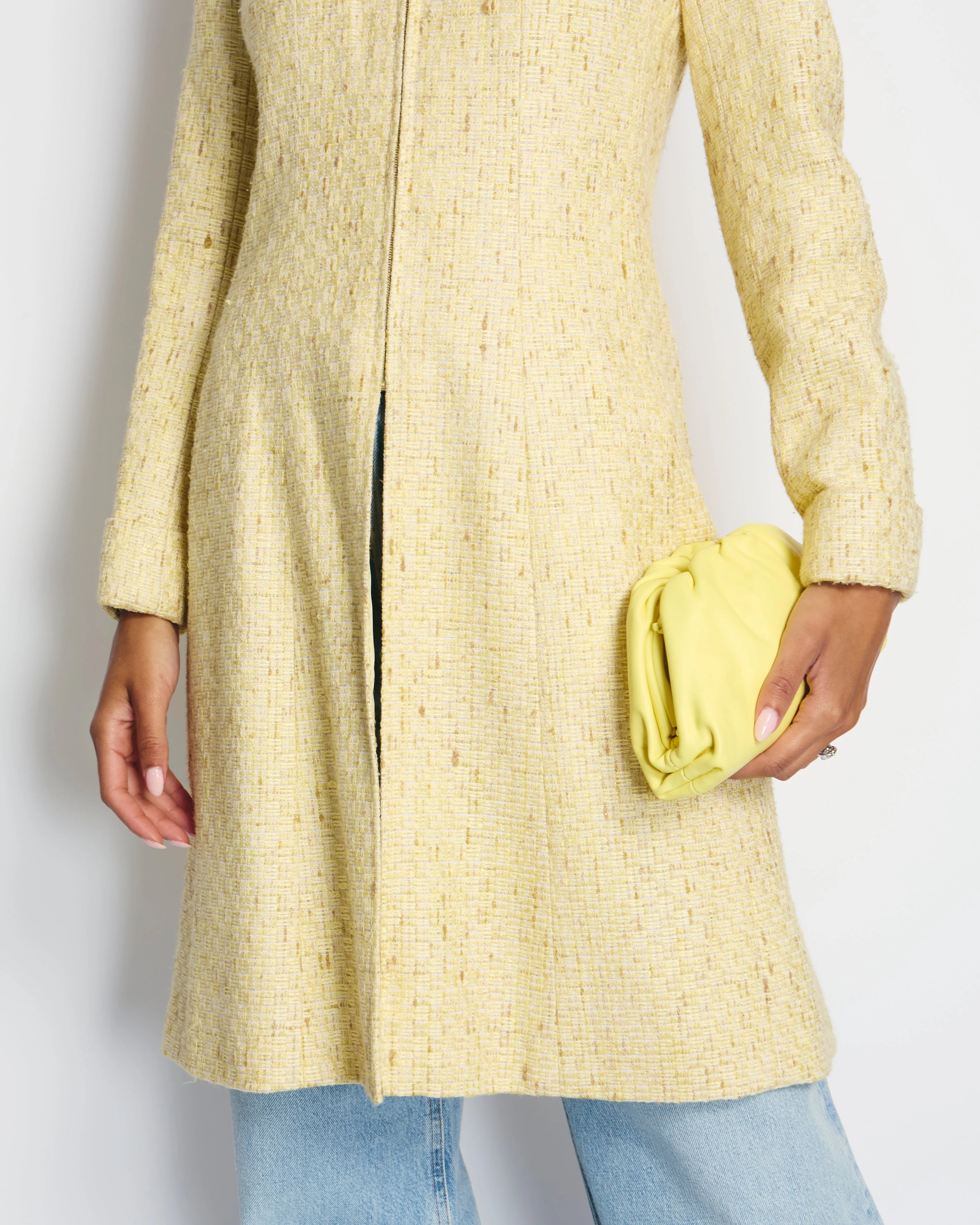 Chanel 01c Yellow Tweed Coat With Zip Detail Fr 38 (uk 10)