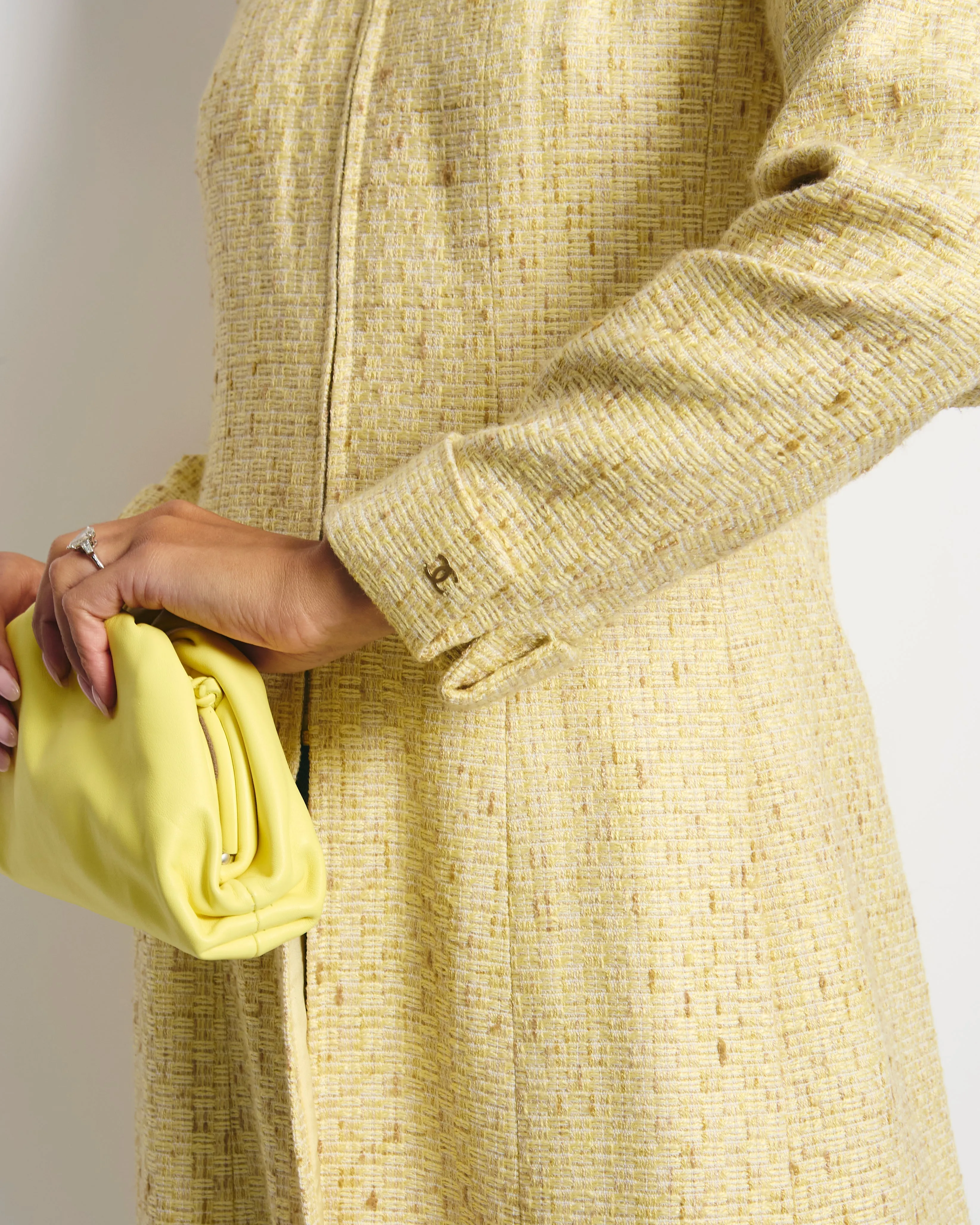 Chanel 01c Yellow Tweed Coat With Zip Detail Fr 38 (uk 10)