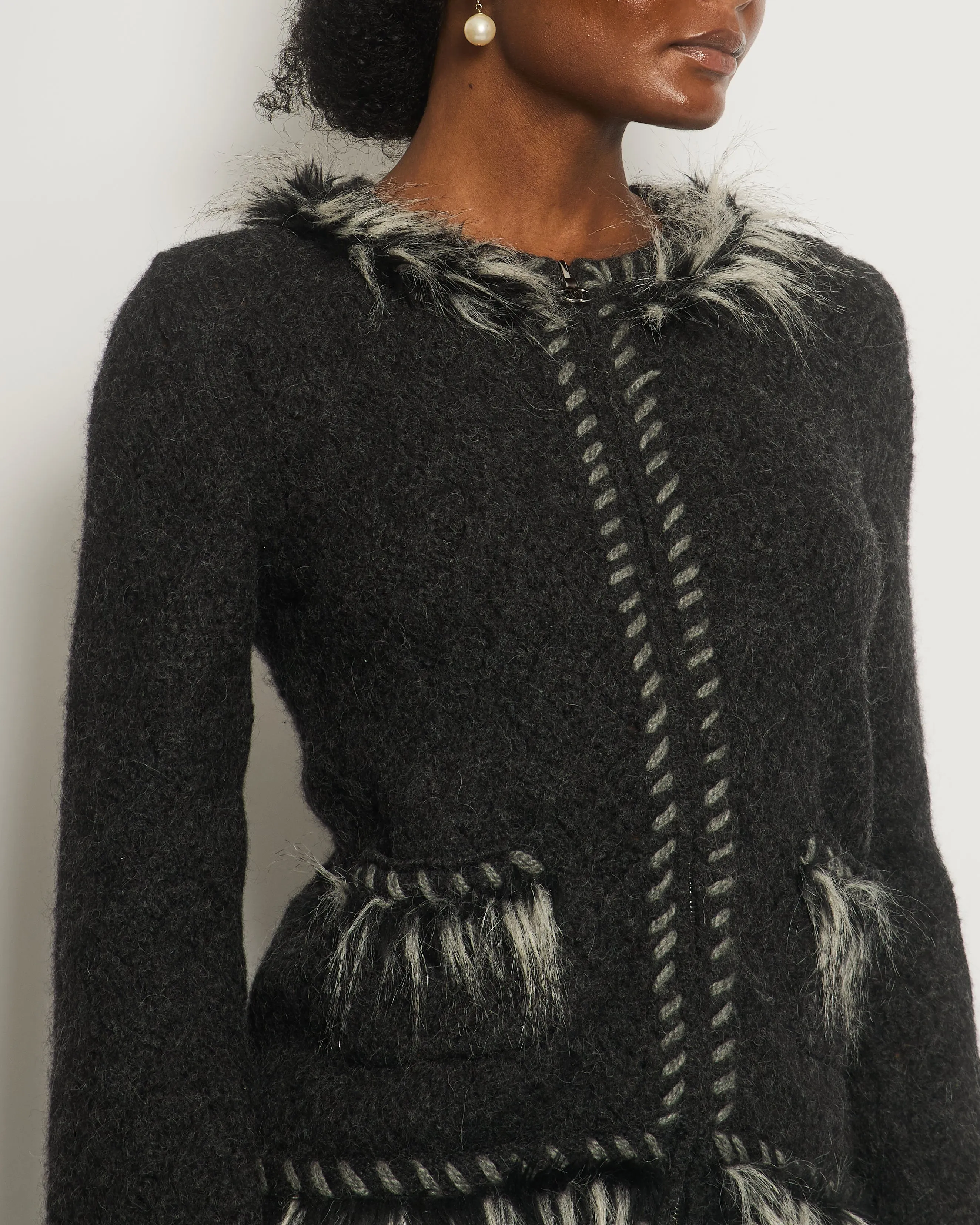 Chanel Dark Grey Cashmere And Alpaca Jacket With Pockets And Cc Logo Zip Detail Size Fr 40 (uk 12)