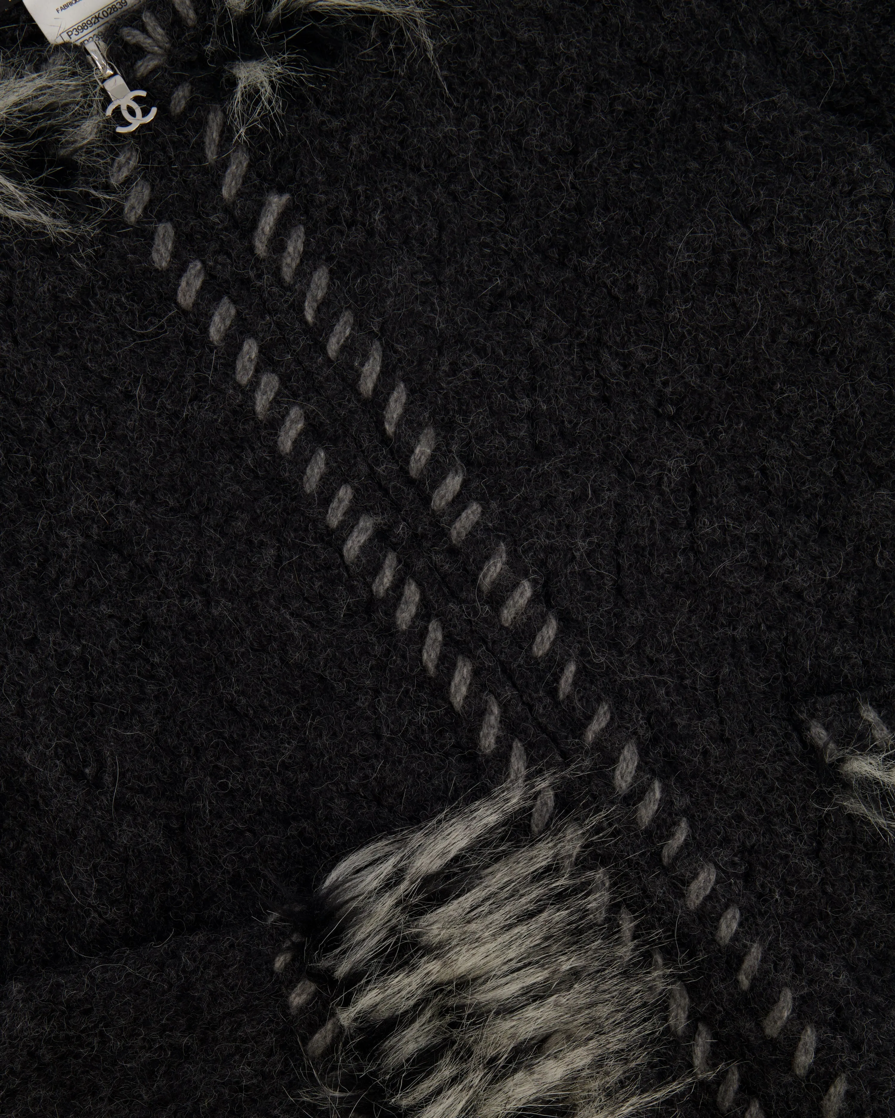 Chanel Dark Grey Cashmere And Alpaca Jacket With Pockets And Cc Logo Zip Detail Size Fr 40 (uk 12)