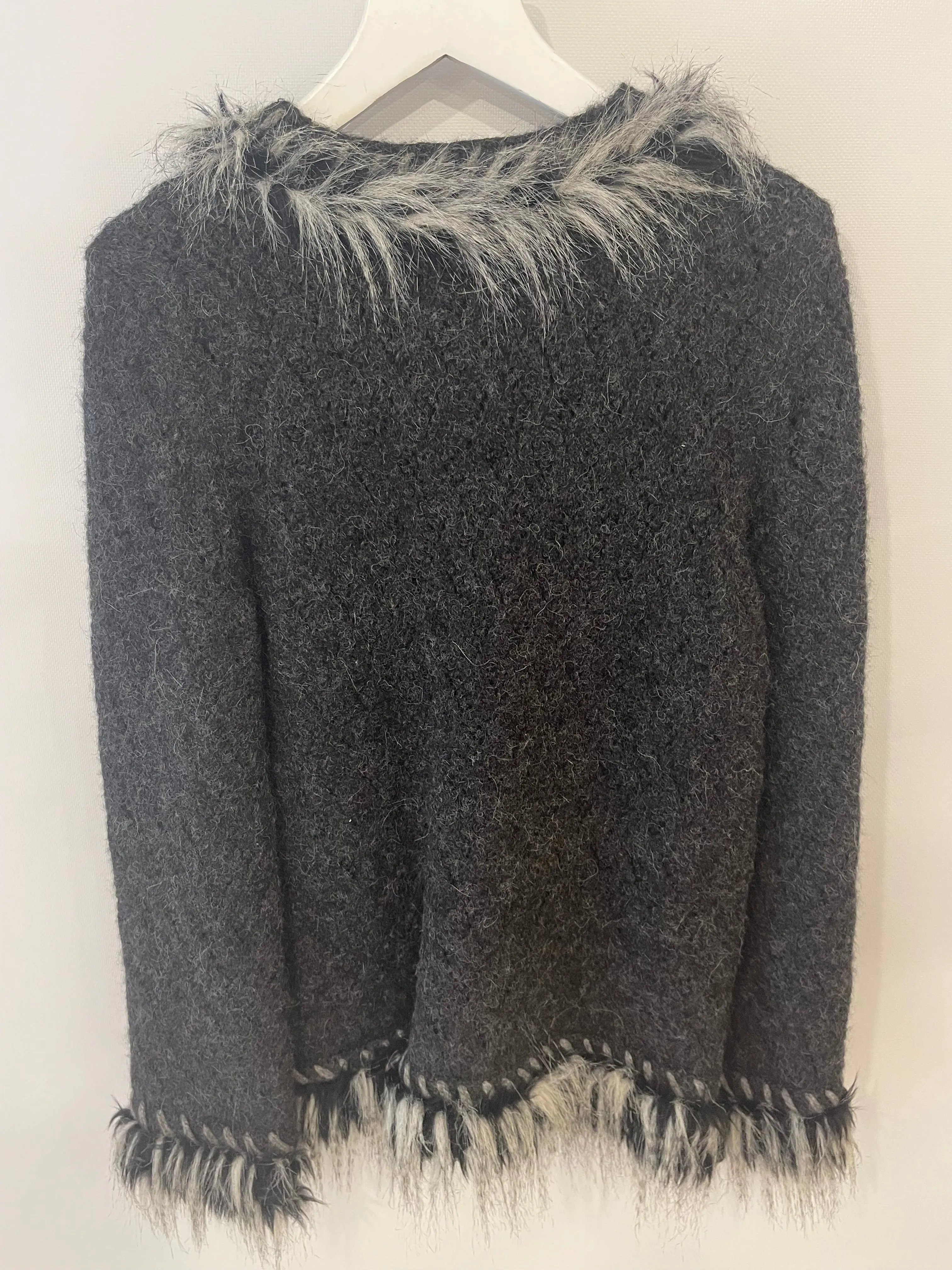 Chanel Dark Grey Cashmere And Alpaca Jacket With Pockets And Cc Logo Zip Detail Size Fr 40 (uk 12)