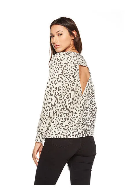 Chaser - Love Knit Triangle Open Back Long Sleeve Pullover Animal