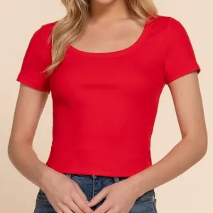 Classic Crop Round Neck Tee in Red