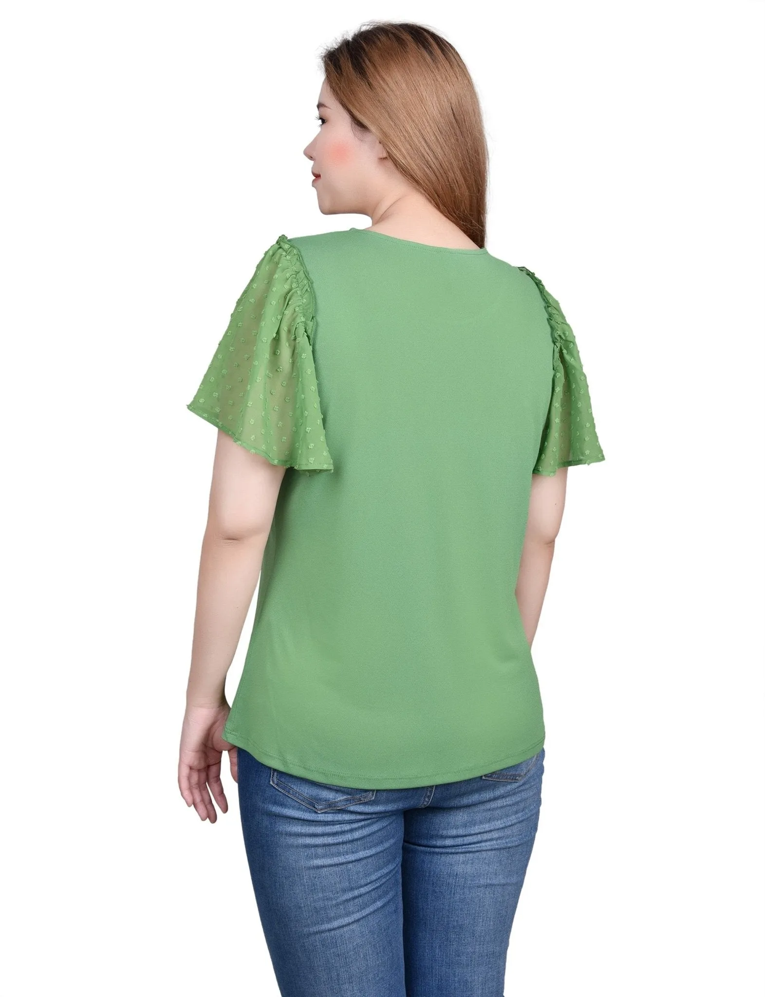 Clip Dot Flutter Sleeve Top - Petite