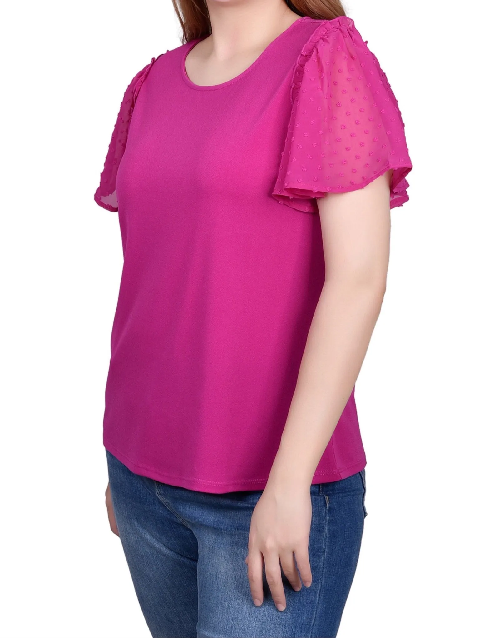 Clip Dot Flutter Sleeve Top - Petite