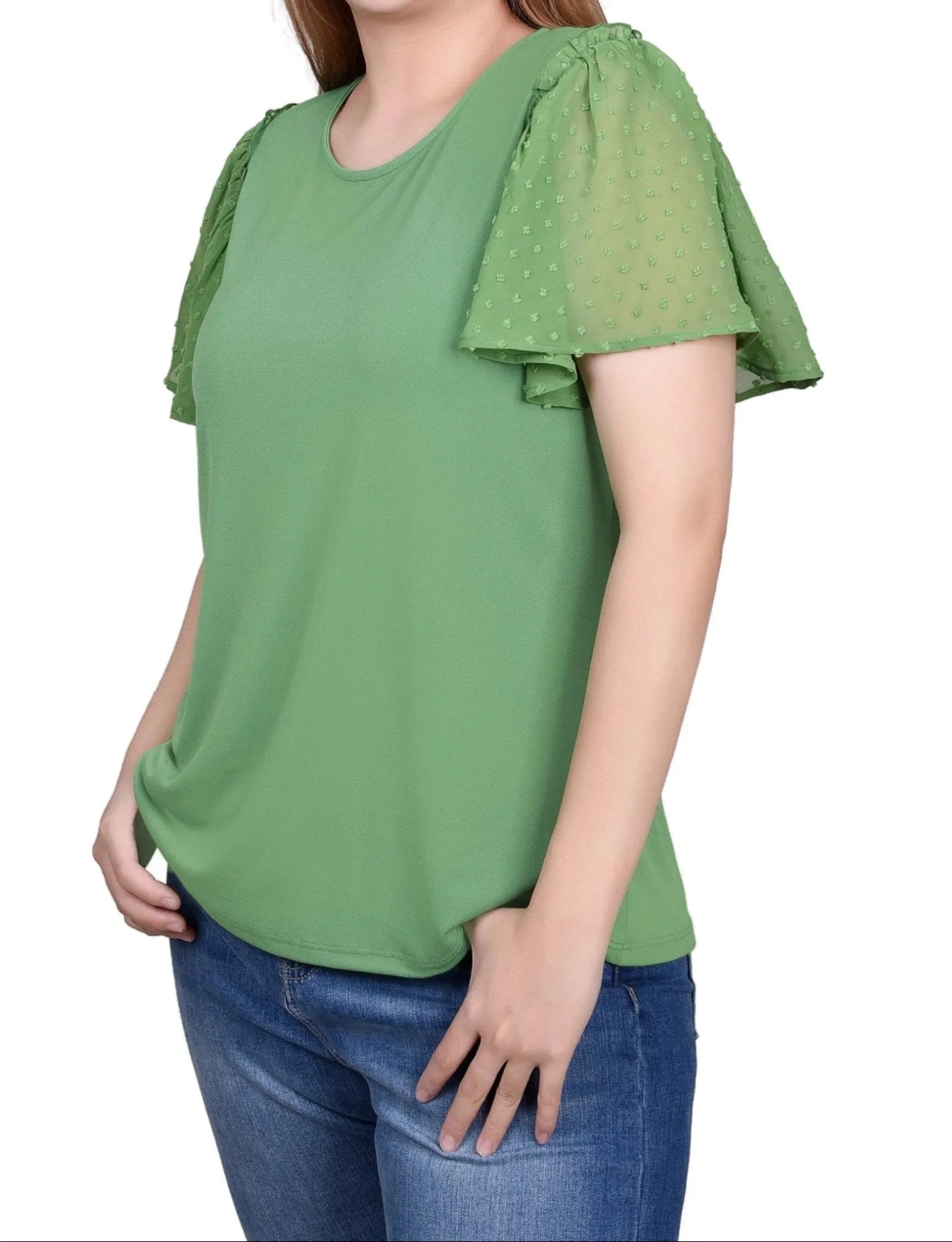 Clip Dot Flutter Sleeve Top - Petite