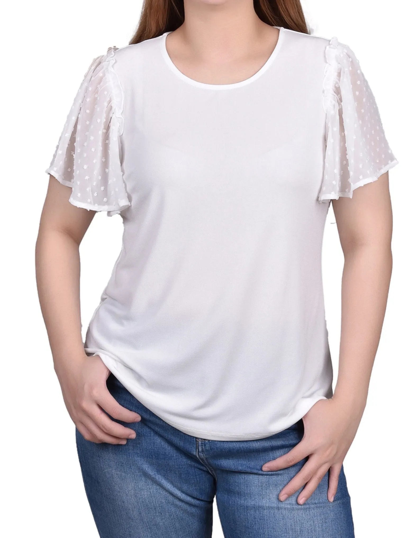 Clip Dot Flutter Sleeve Top - Petite